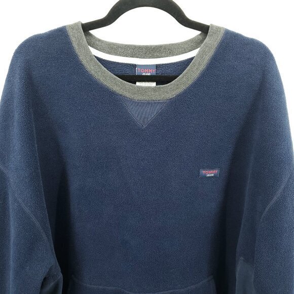 VTG Y2K Oversized Tommy Jeans Hilfiger Fleece Pullover Sweatshirt XL Blue/Gray - Picture 4 of 16